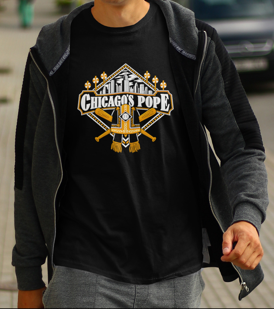 Chicago's Pope Baseball Crossed Bats City Skyline T-Shirt