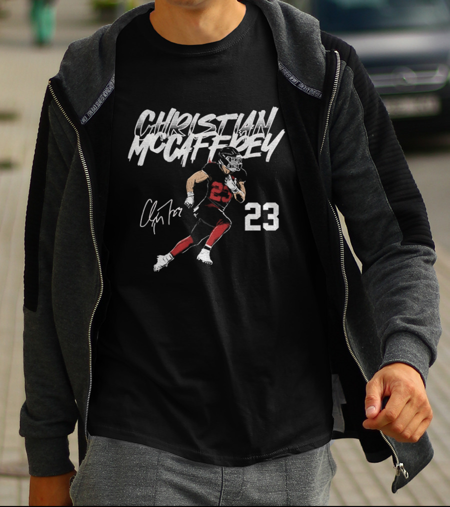 Christian McCaffrey San Francisco 49ers NFLPA 23 Signature Football Player T-Shirt