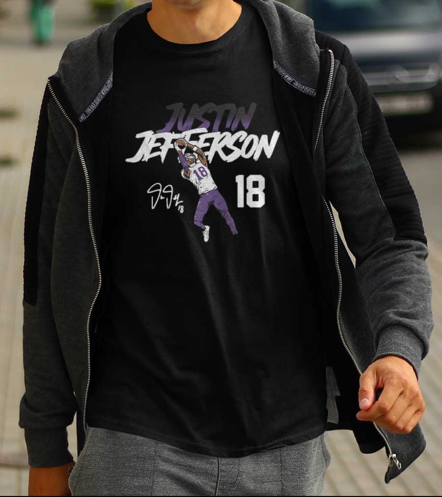 Justin Jefferson 18 Minnesota Vikings Football Star Catch NFL Player Signature T-Shirt