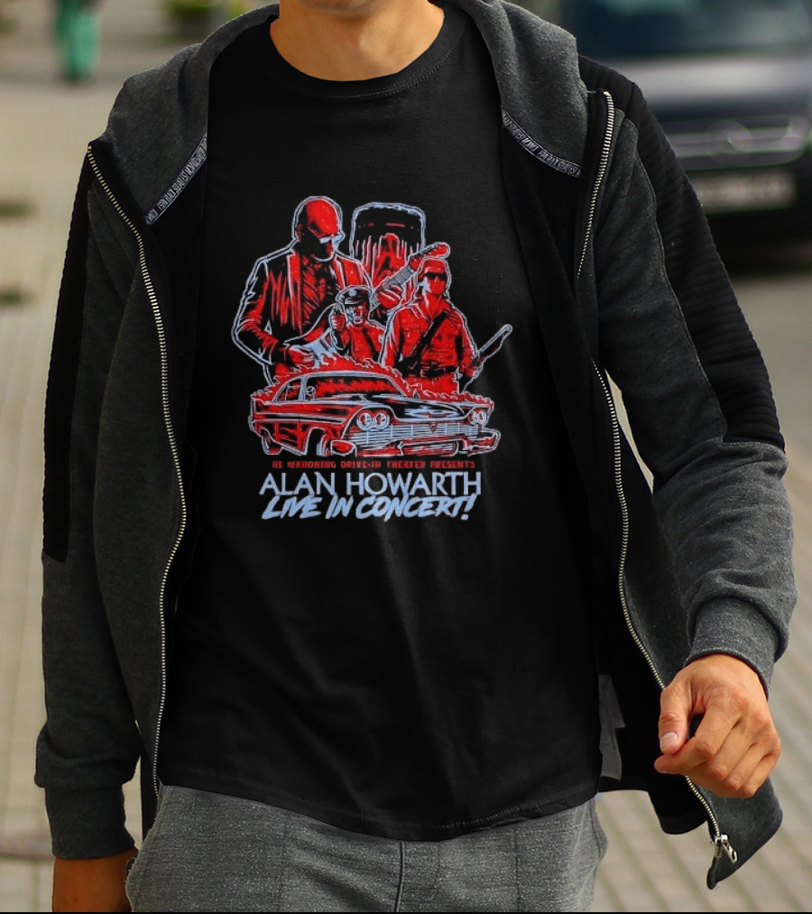 The Mahoning Drive In Theater Presents Alan Howarth Live Concert Horror Characters Flaming Car T-Shirt