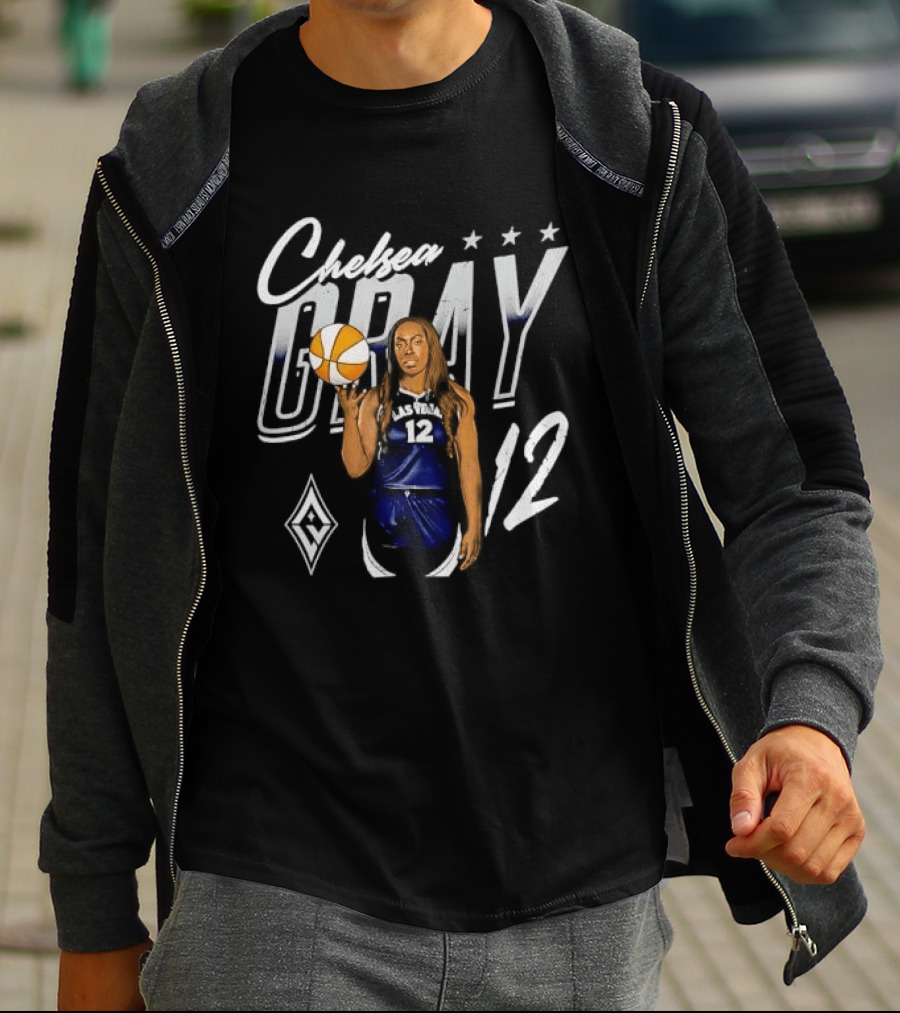Las Vegas Aces Chelsea Gray Holding Basketball 12 Distressed T-Shirt