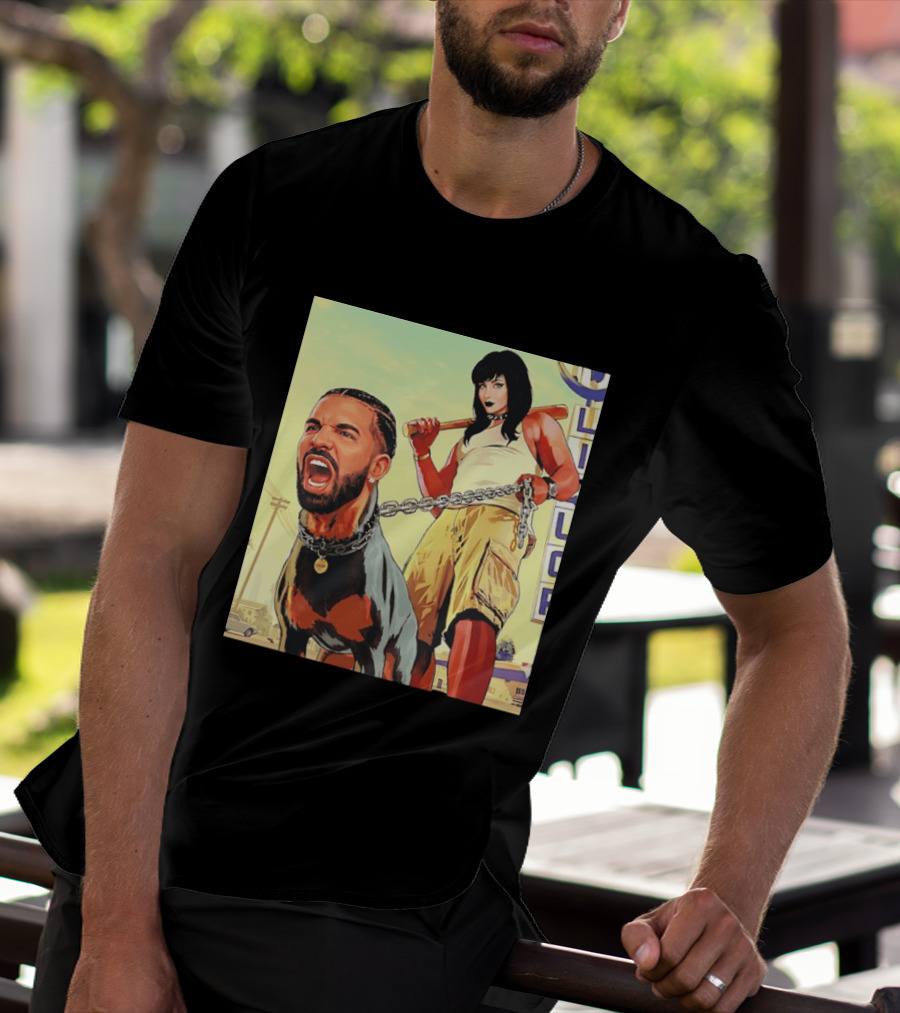 Drake Dog Head Chained To Goth Girl Art Cartoon T-Shirt