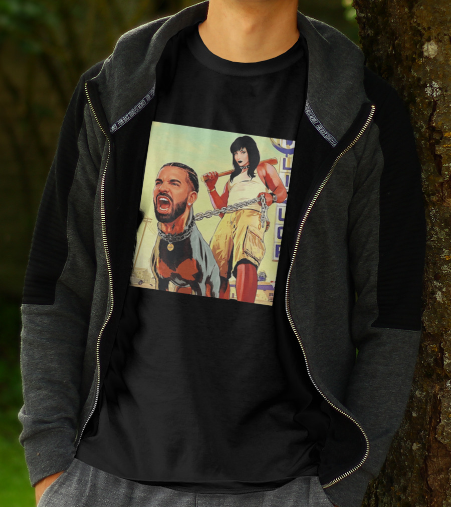Drake Dog Head Chained To Goth Girl Art Cartoon T-Shirt