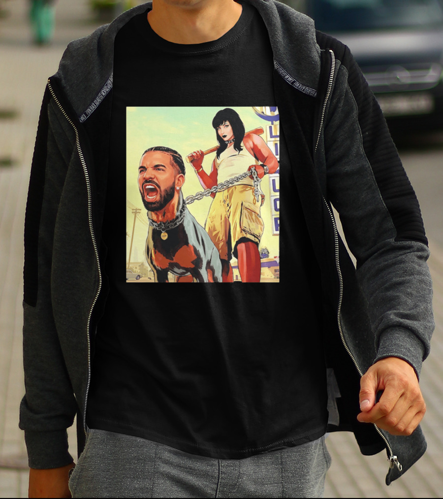 Drake Dog Head Chained To Goth Girl Art Cartoon T-Shirt