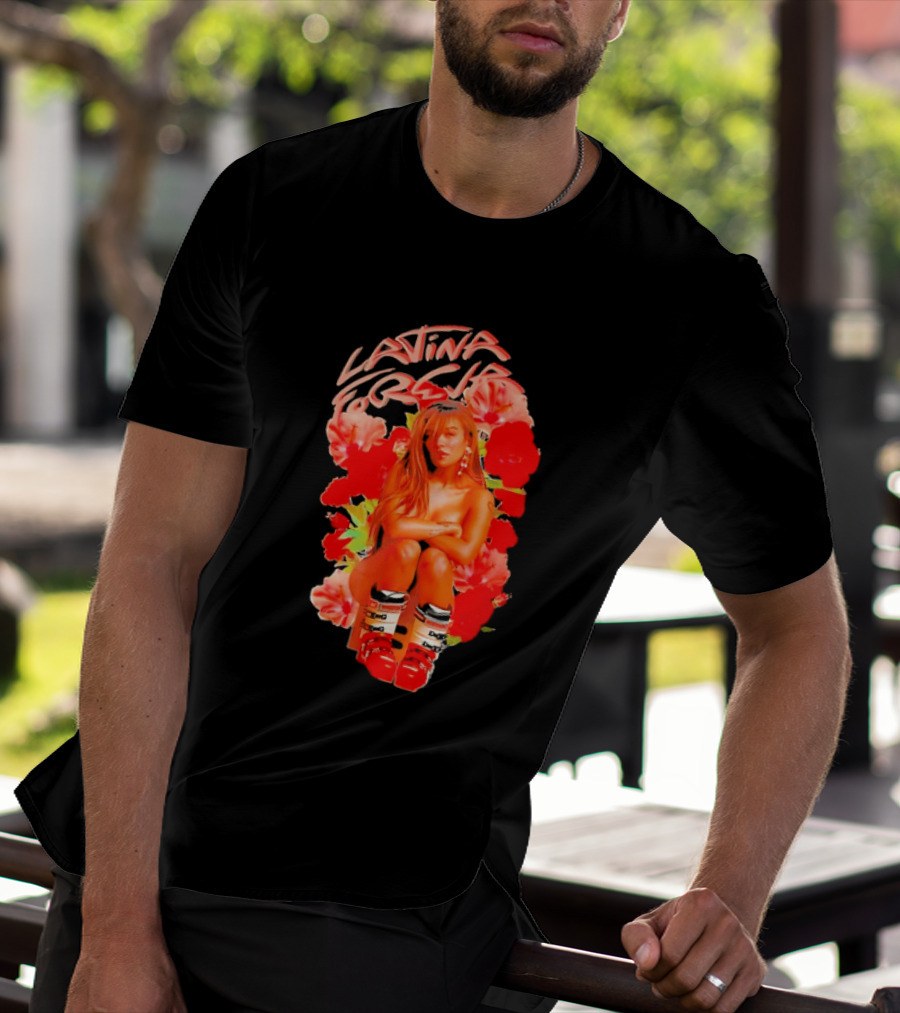 Latina Forever Woman Surrounded By Red Hibiscus With Ski Boots T-Shirt