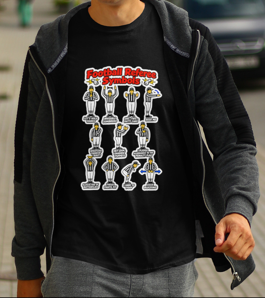Football Referee Symbols Cartoon Referees Making Hand Signals T-Shirt
