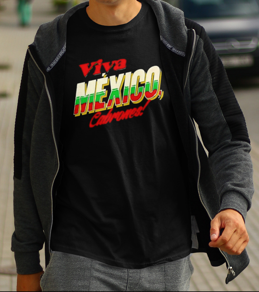 Viva México Cabrones Tricolor 3D Block Lettering T-Shirt
