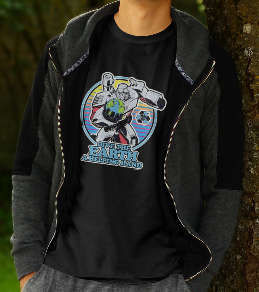 Give The Earth A Helping Hand Megatron With Recycling Symbol Transformers T-Shirt