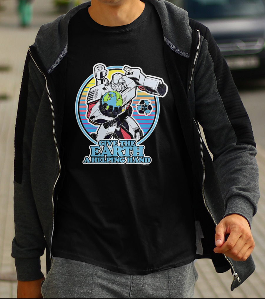 Give The Earth A Helping Hand Megatron With Recycling Symbol Transformers T-Shirt