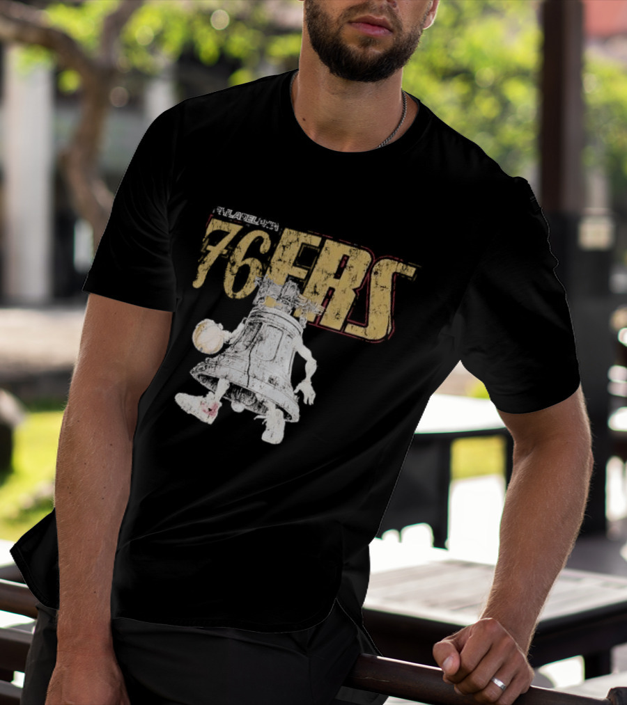 Philadelphia 76ers Distressed Liberty Bell Dribbling Basketball T-Shirt