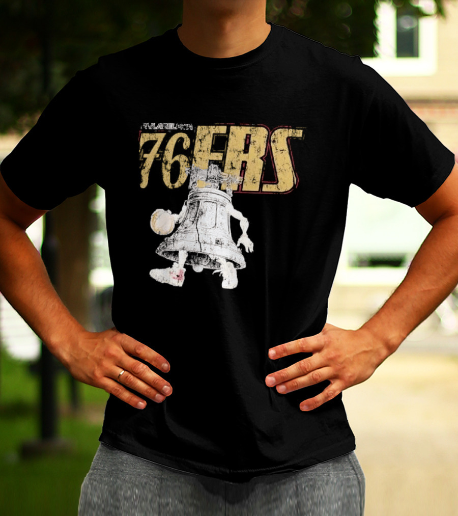 Philadelphia 76ers Distressed Liberty Bell Dribbling Basketball T-Shirt