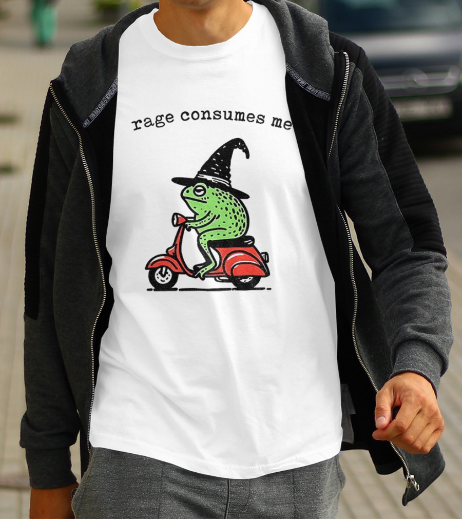 Rage Consumes Me Angry Wizard Frog Riding Scooter T-Shirt