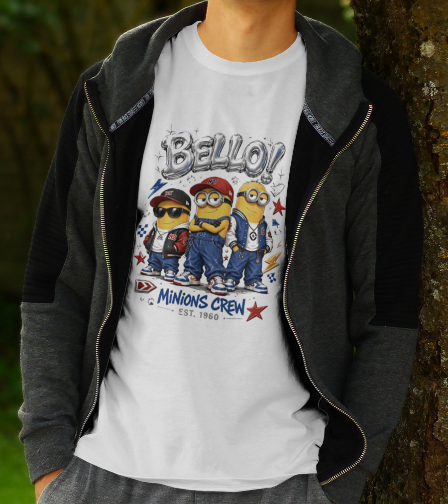Bello Minions Crew Est 1960 Hip Hop Style Graphic With Stars And Lightning Bolts T-Shirt