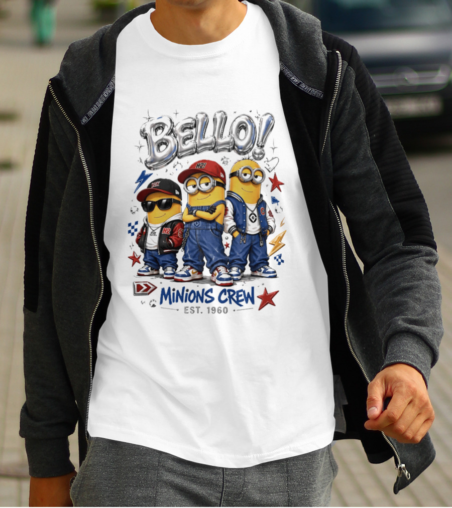 Bello Minions Crew Est 1960 Hip Hop Style Graphic With Stars And Lightning Bolts T-Shirt