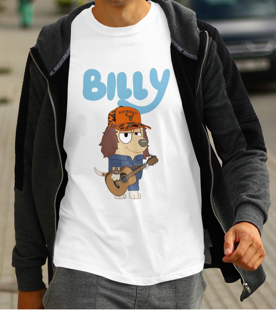 Billy Roy Electric Boomer Character With Guitar And Hat T-Shirt
