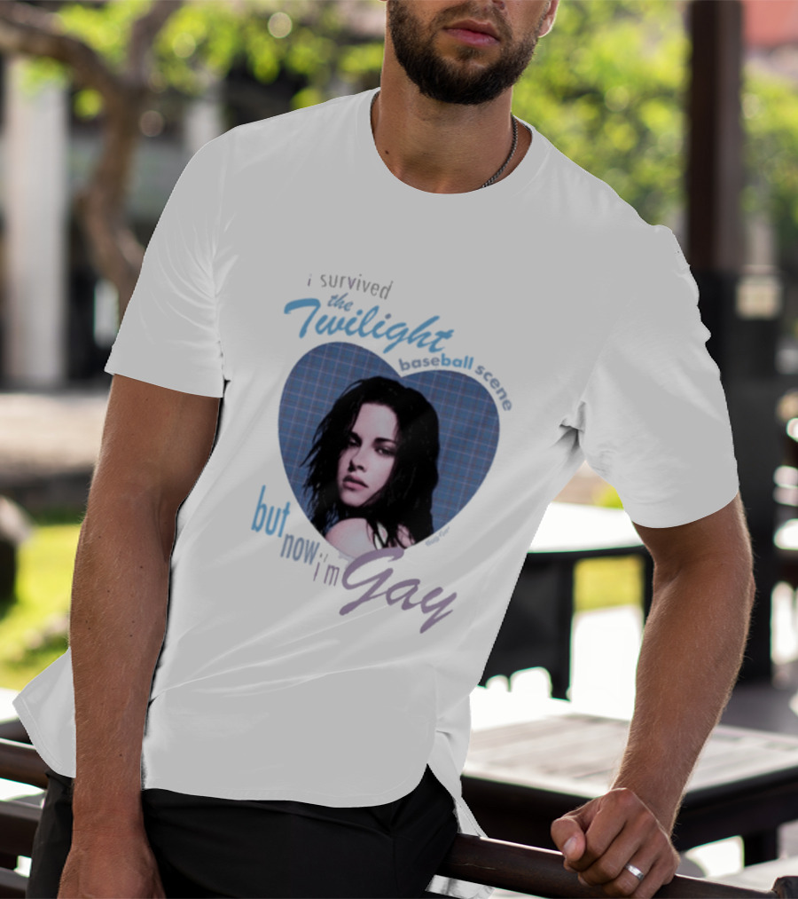 I Survived The Twilight Baseball Scene But Now I'm Gay Twilight Baseball Scene With Iconic Character In Heart Frame T-Shirt