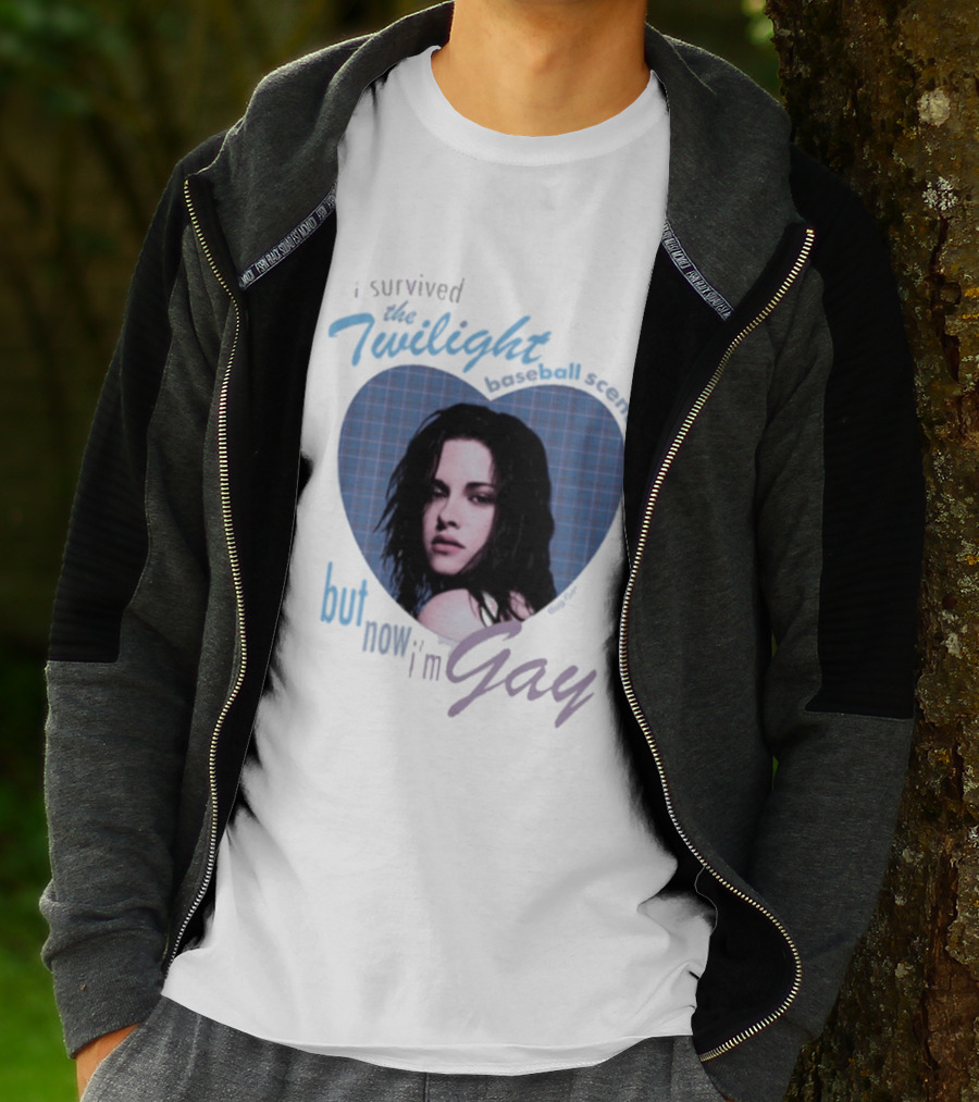 I Survived The Twilight Baseball Scene But Now I'm Gay Twilight Baseball Scene With Iconic Character In Heart Frame T-Shirt