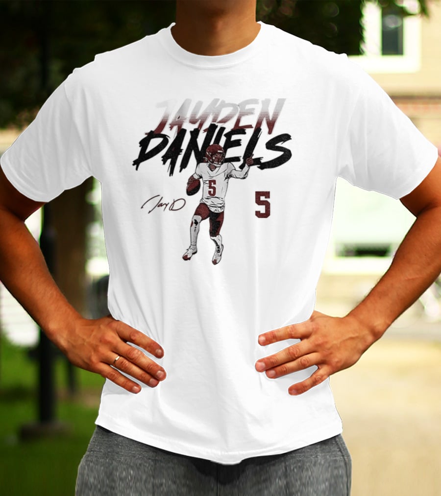Jayden Daniels Number 5 Washington Football Player Pose T-Shirt