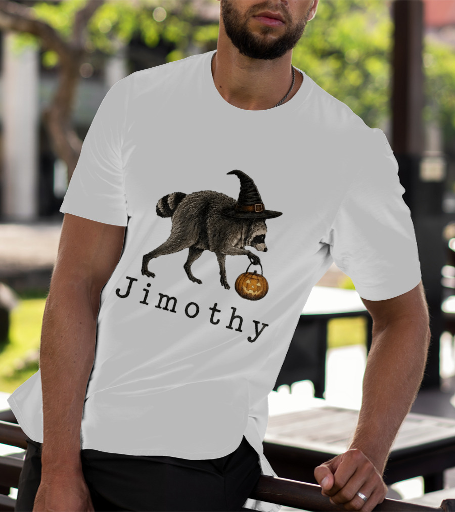 Jimothy Raccoon Witch Hat Pumpkin Candy Bucket T-Shirt