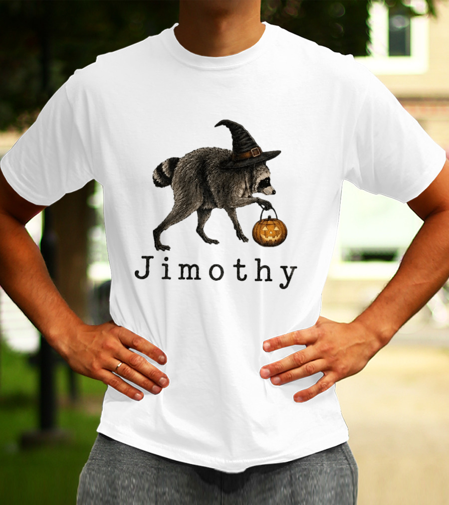 Jimothy Raccoon Witch Hat Pumpkin Candy Bucket T-Shirt