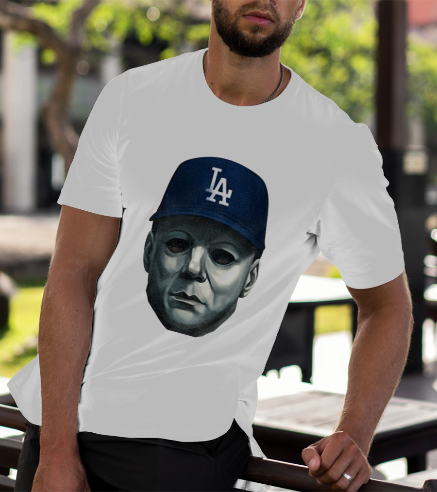 Michael Myers LA Dodgers Cap Halloween Horror T-Shirt