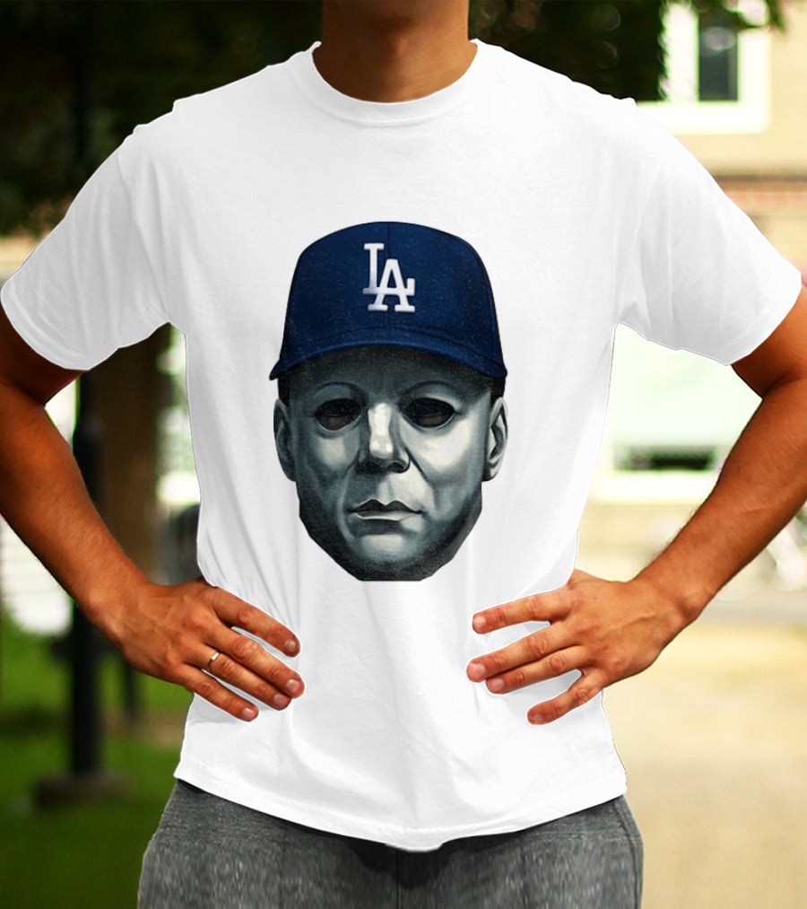 Michael Myers LA Dodgers Cap Halloween Horror T-Shirt