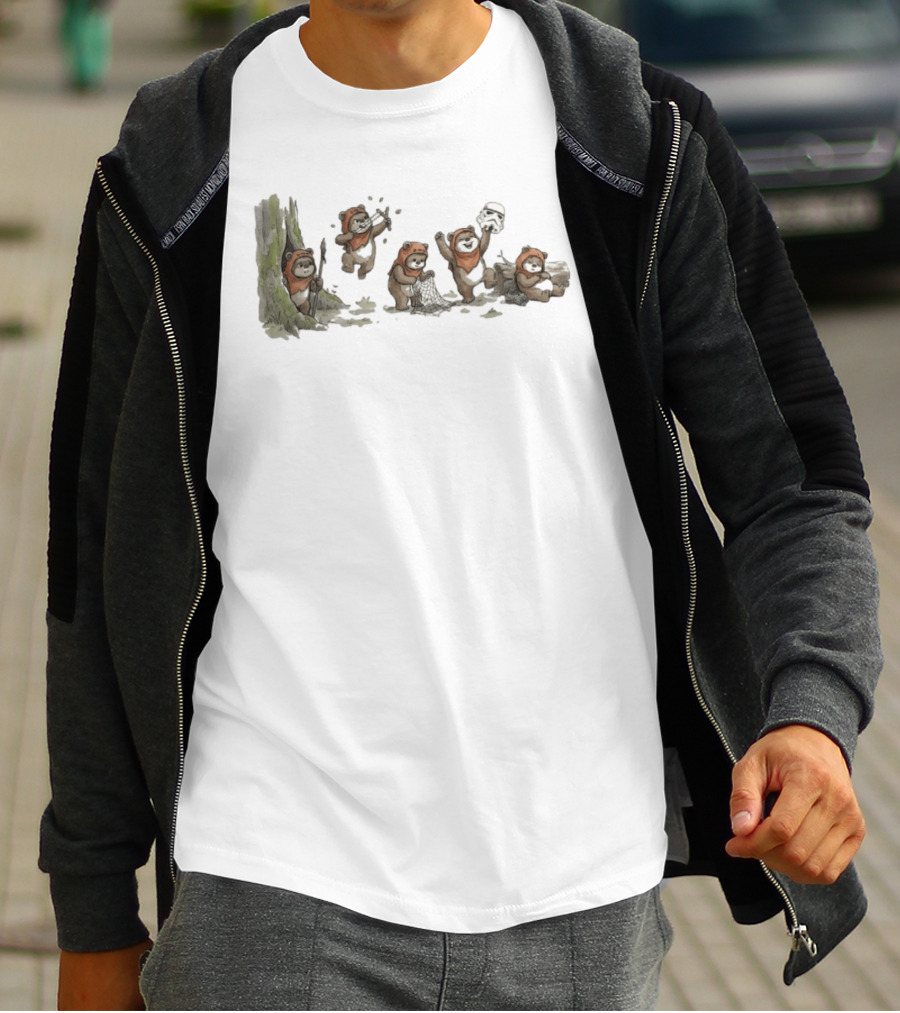 Panda In Star Wars Ewok Costume With Stormtrooper Helmet Adventure T-Shirt