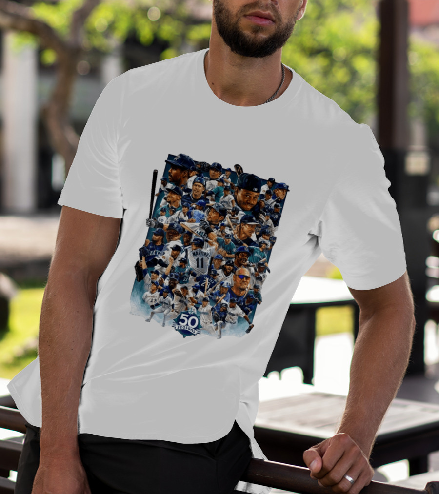 Seattle Mariners 50 Seasons Collage MLB Players Legends And Moments T-Shirt