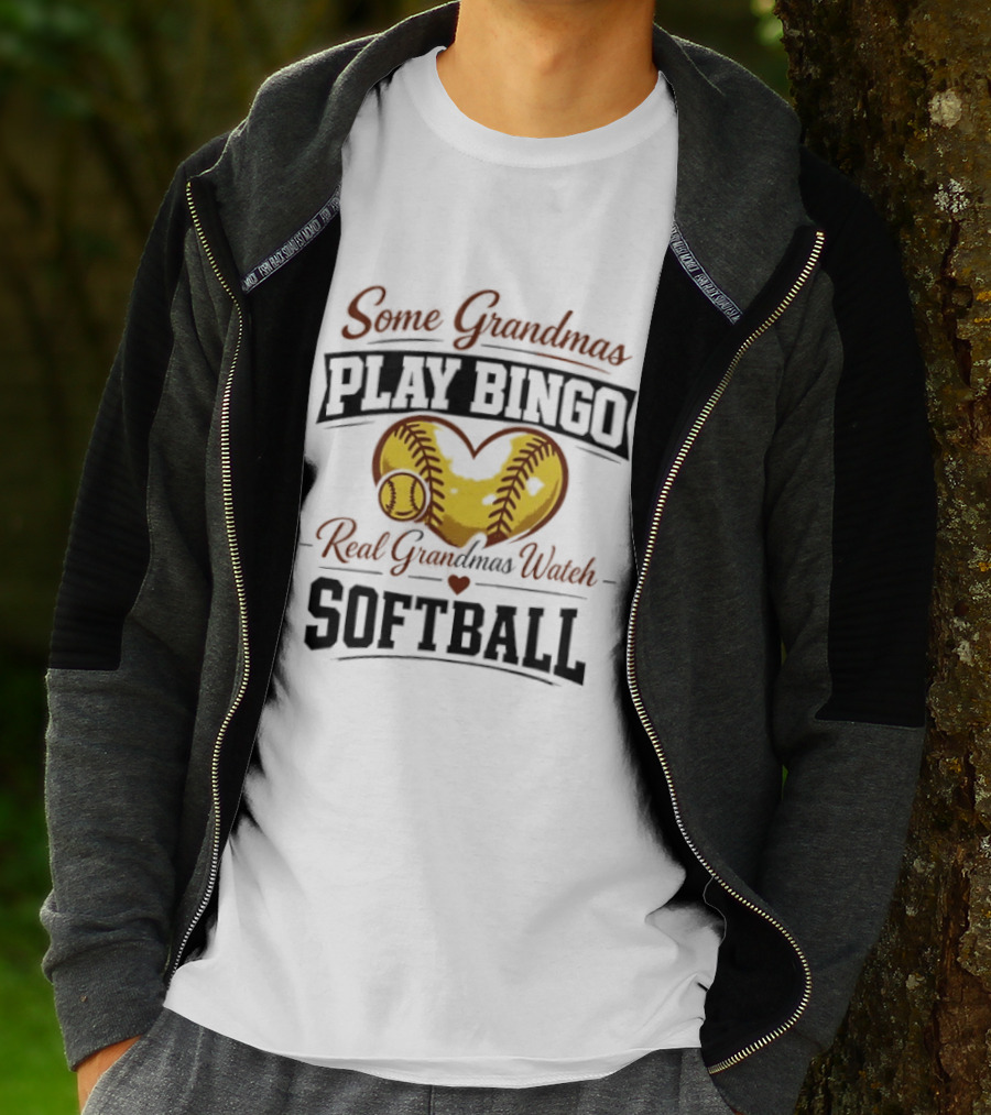 Some Grandmas Play Bingo Real Grandmas Softball Heart Softball T-Shirt