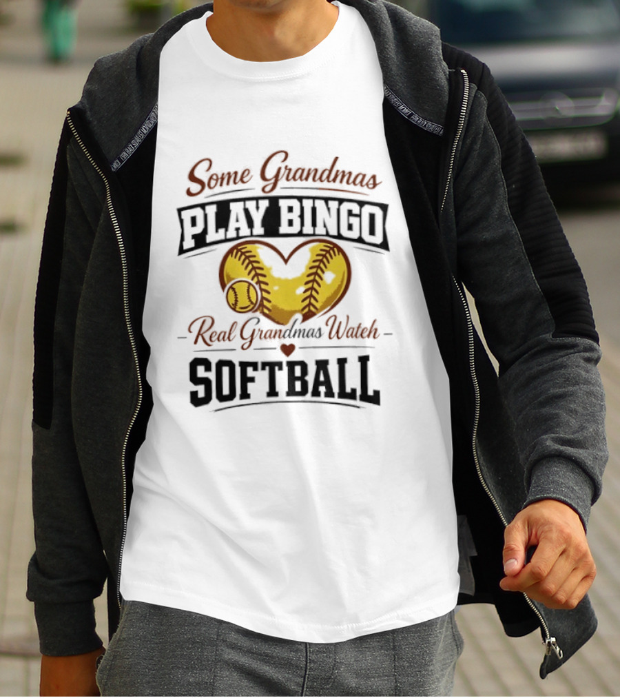 Some Grandmas Play Bingo Real Grandmas Softball Heart Softball T-Shirt