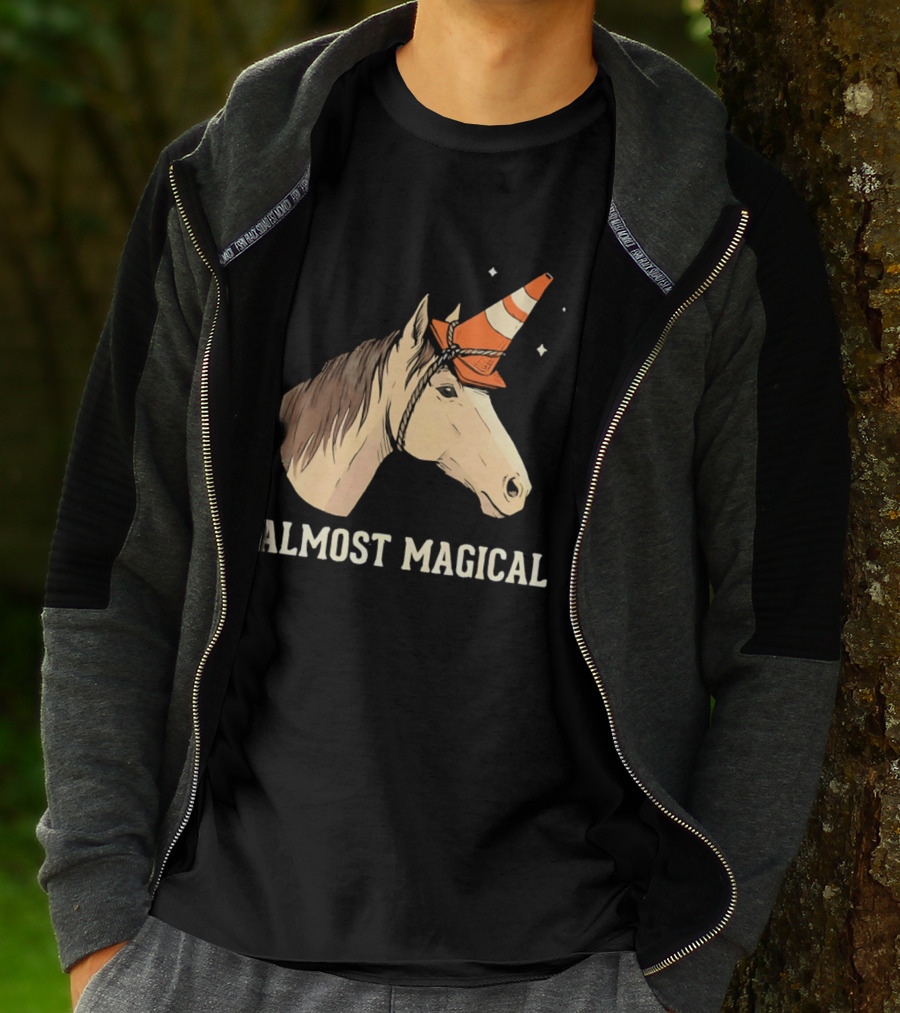 Almost Magical Horse With Traffic Cone Hat T-Shirt