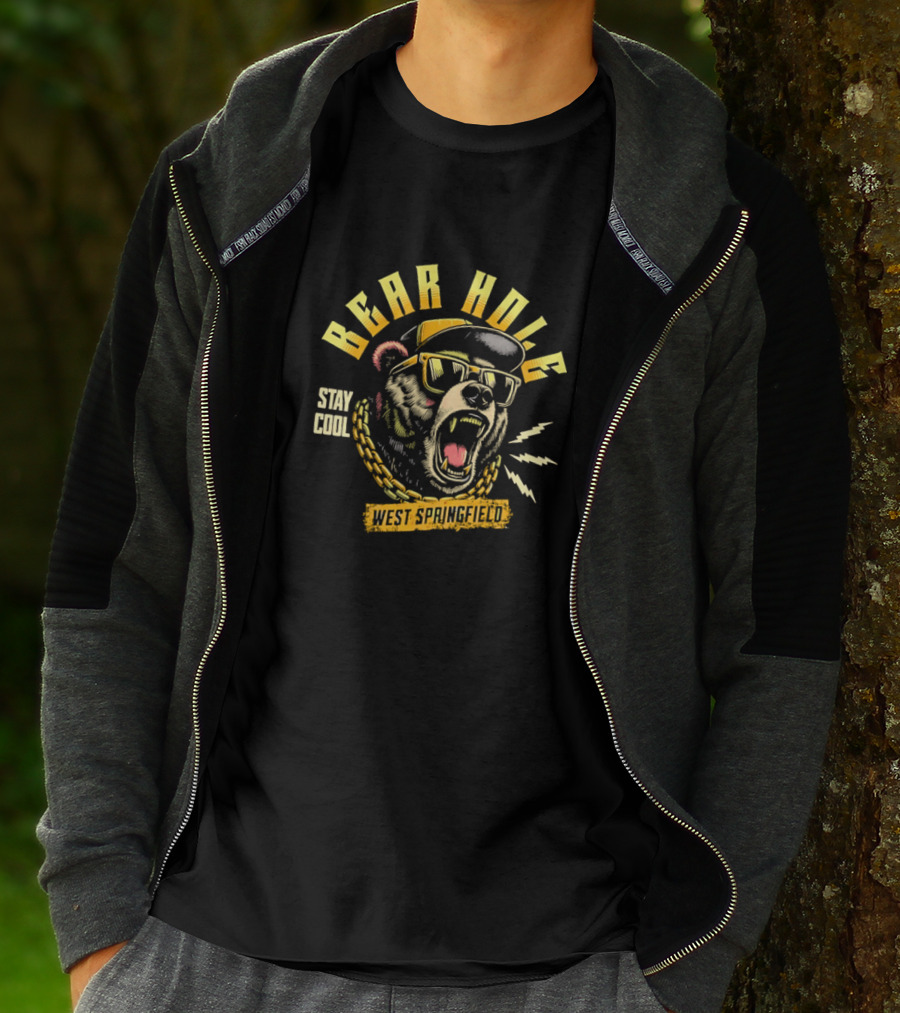 Bear Hole West Springfield Roaring Grizzly Stay Cool Sunglasses Cap Gold Chain T-Shirt