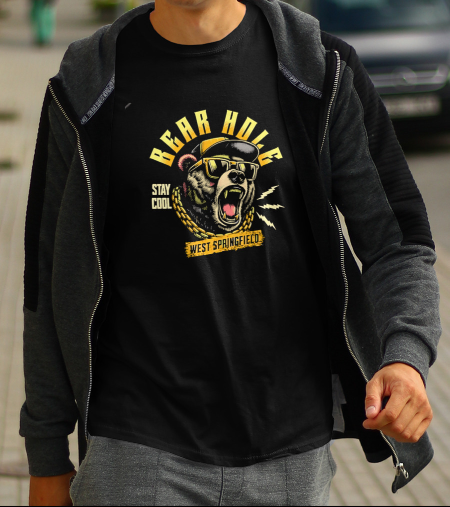 Bear Hole West Springfield Roaring Grizzly Stay Cool Sunglasses Cap Gold Chain T-Shirt