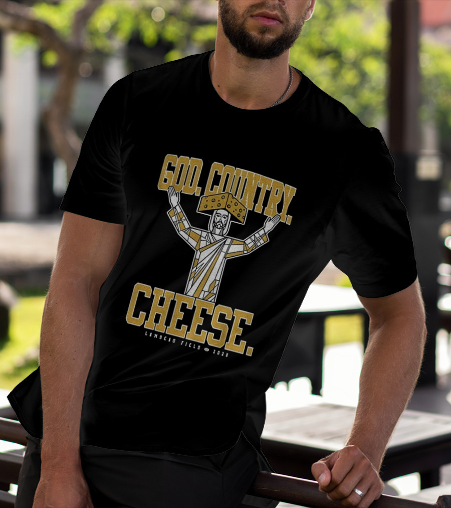 God Country Cheese Lambeau Field 2026 Jesus Statue Wearing Cheesehead T-Shirt