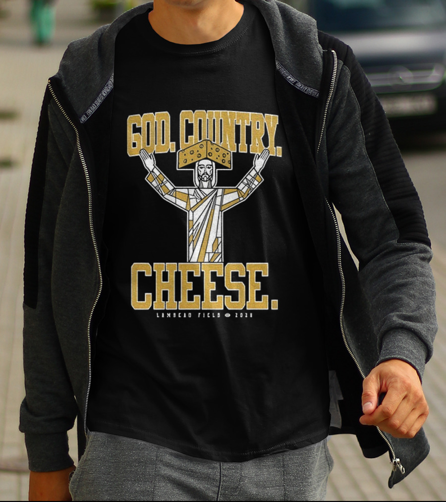 God Country Cheese Lambeau Field 2026 Jesus Statue Wearing Cheesehead T-Shirt