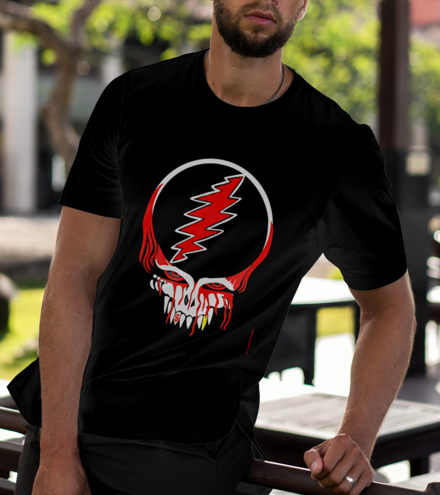 Grateful Dead Steal Your Face Skull Lightning Punk Rock Red White T-Shirt