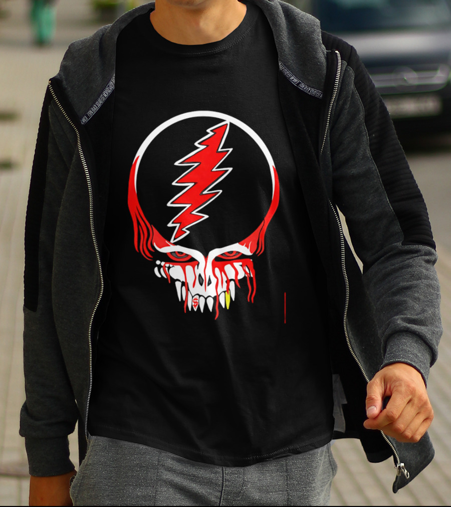 Grateful Dead Steal Your Face Skull Lightning Punk Rock Red White T-Shirt