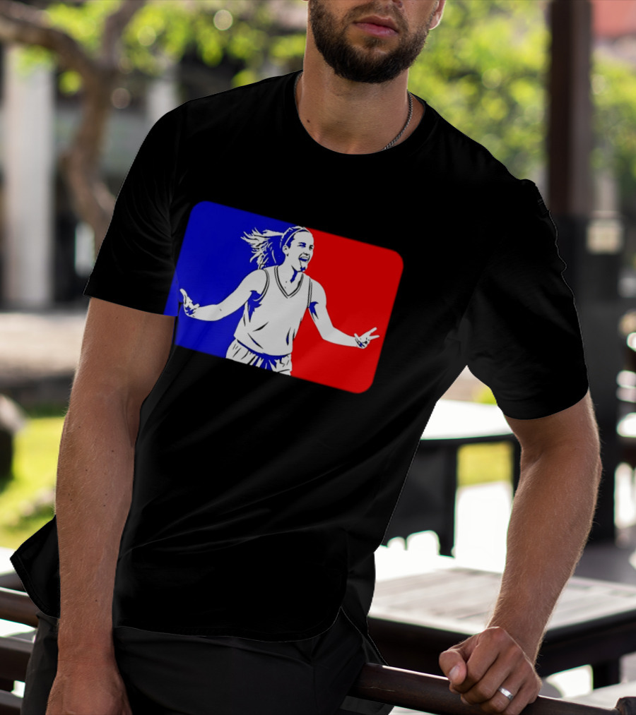 Caitlin Clark Basketball Player Silhouette In Iconic Red And Blue T-Shirt