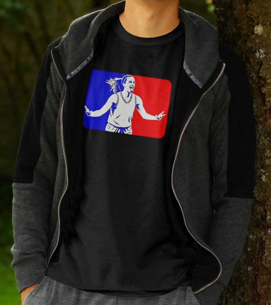 Caitlin Clark Basketball Player Silhouette In Iconic Red And Blue T-Shirt