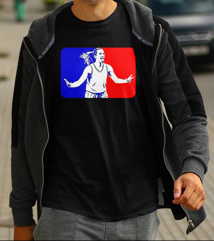 Caitlin Clark Basketball Player Silhouette In Iconic Red And Blue T-Shirt