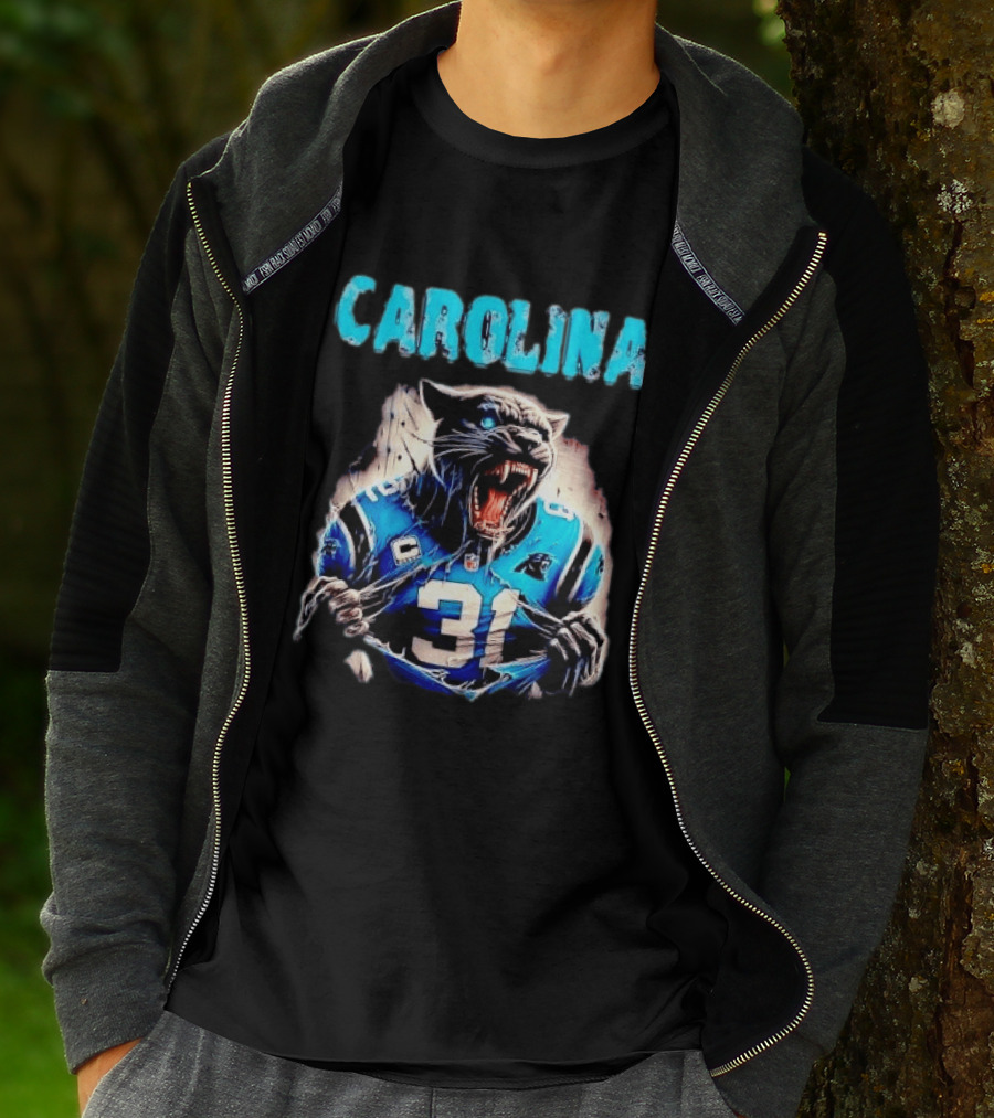 Carolina Panthers Snarling Beast Tearing Blue Jersey 31 T-Shirt