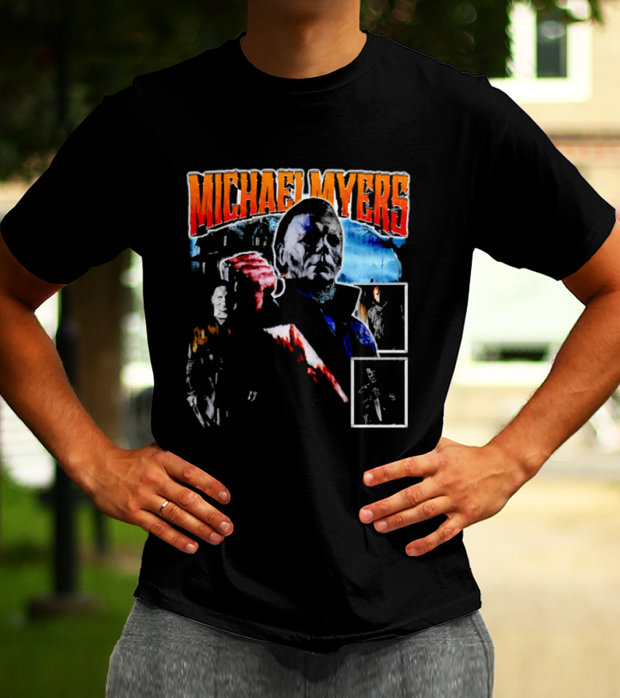Michael Myers Bootleg Collage Mask Bloody Knife House T-Shirt