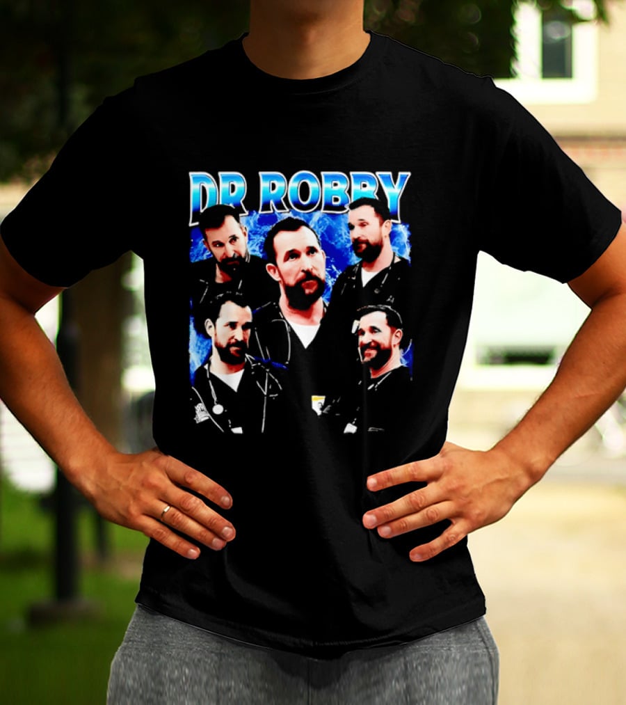 Dr Robby Bearded Male Doctor Scrubs Stethoscope Photo Collage T-Shirt