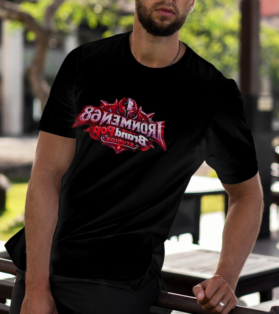 Ironmen 68 Brand Pop Studios Armored Knight Helmet Red Glowing Eyes T-Shirt