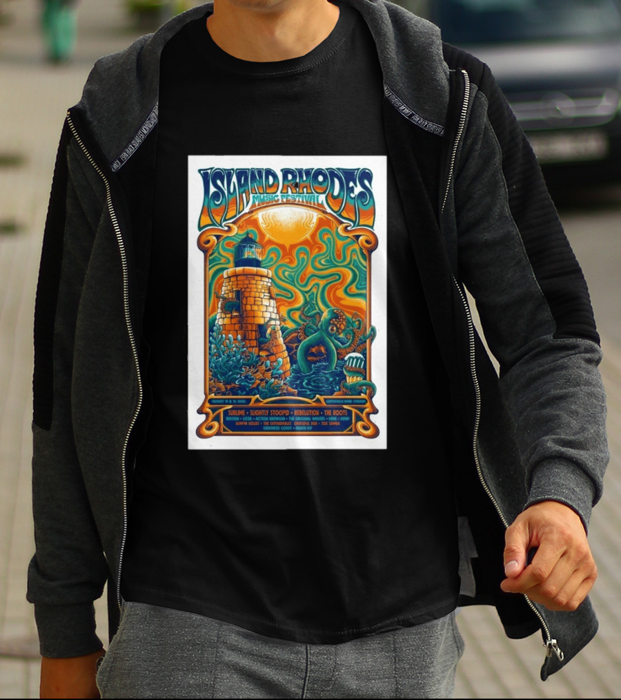Island Rhodes Music Festival 2026 Lighthouse Octopus Art Pawtucket Rhode Island Sublime Slightly Stoopid August 15 16 T-Shirt