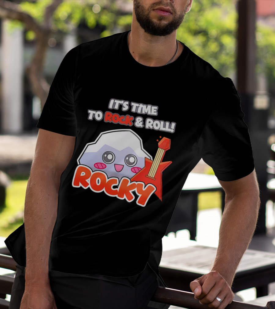 It's Time To Rock And Roll Rocky Rock With Guitar Cute Cartoon T-Shirt