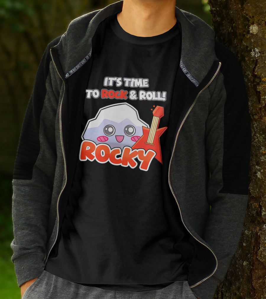 It's Time To Rock And Roll Rocky Rock With Guitar Cute Cartoon T-Shirt