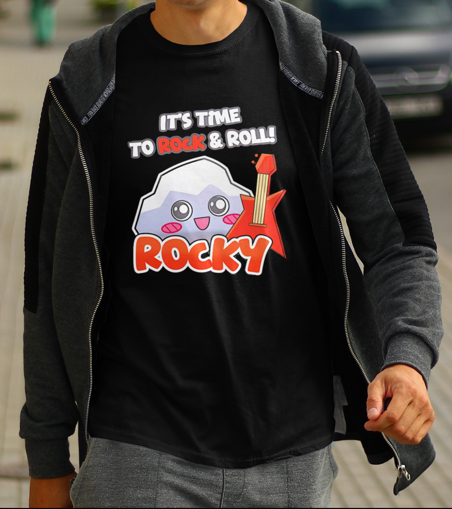 It's Time To Rock And Roll Rocky Rock With Guitar Cute Cartoon T-Shirt