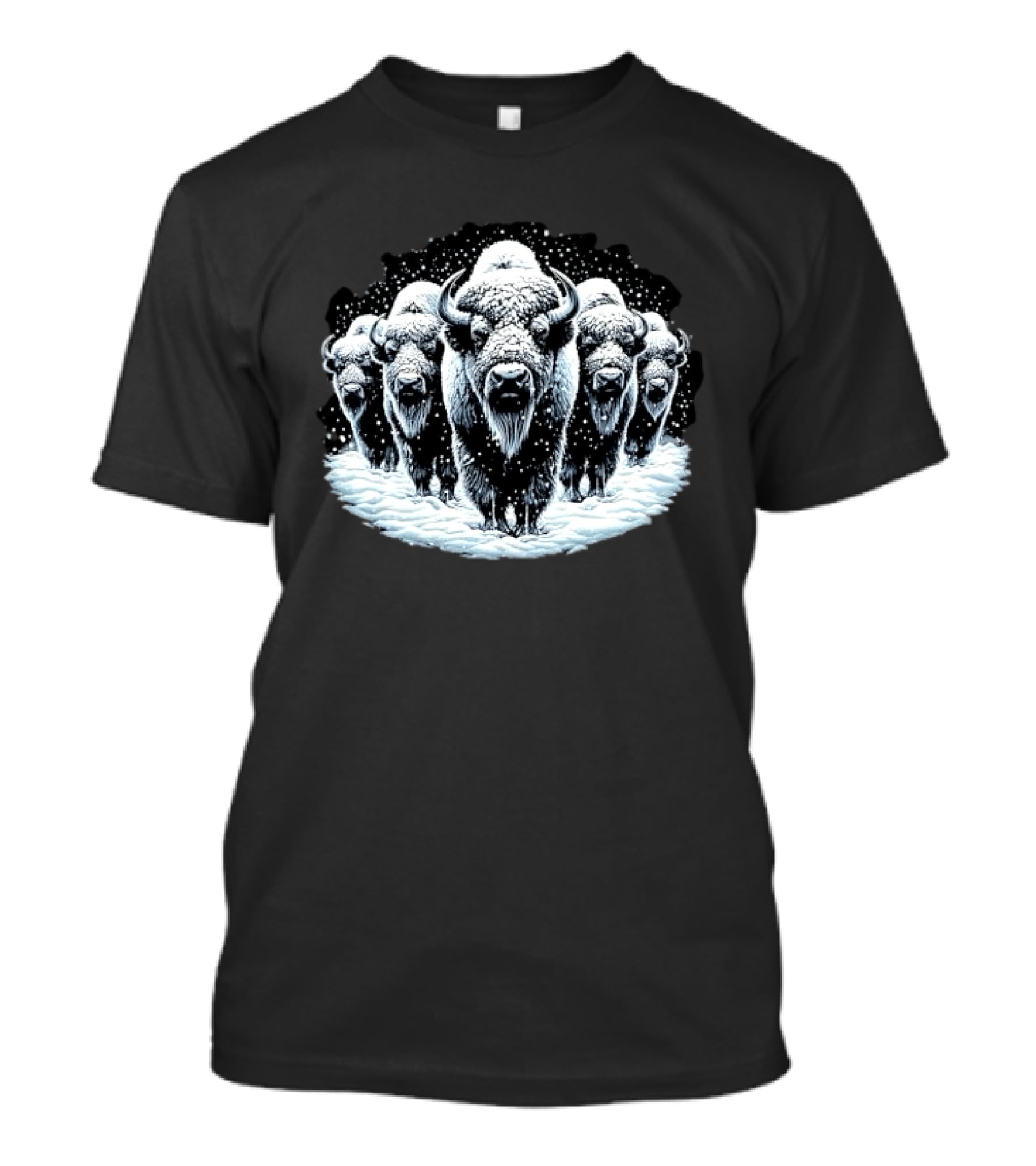 Five Snowbound American Bison Herd Winter Blizzard Snowdrift T-Shirt