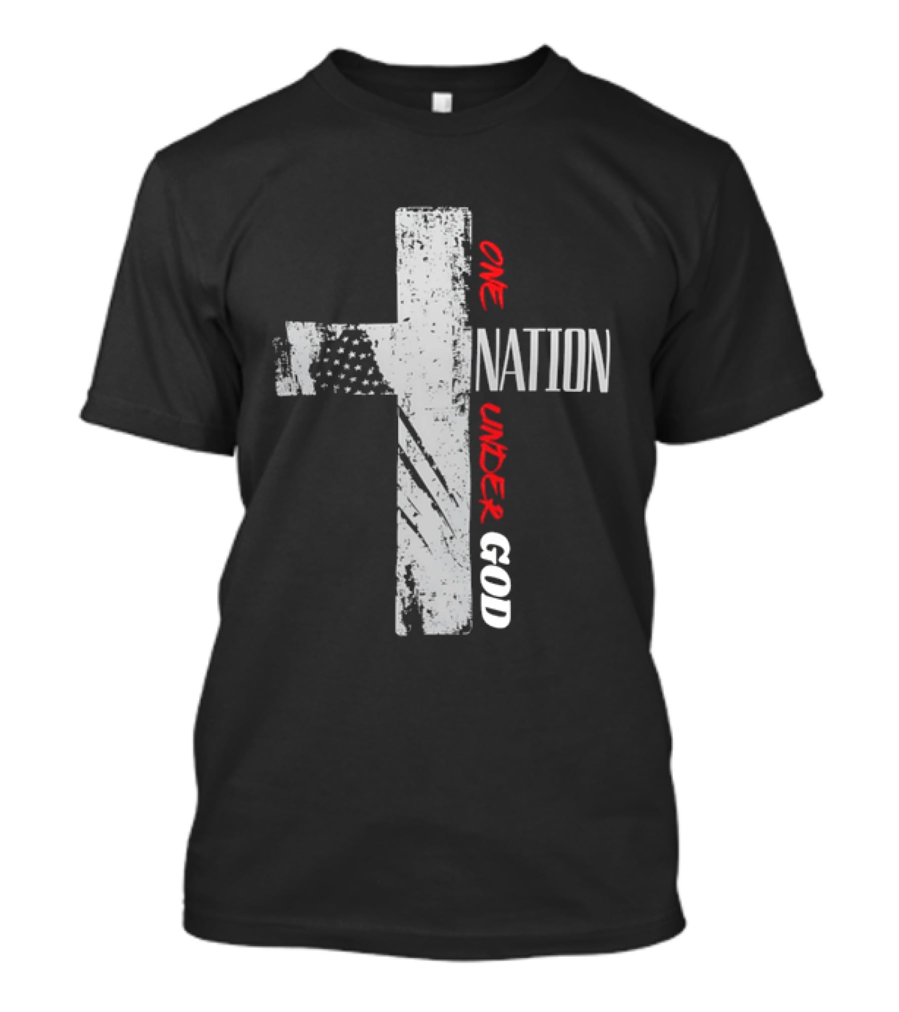 One Nation Under God Distressed Cross American Flag Stars T-Shirt